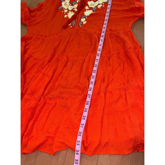 Free People Spell On You Poppy Red Floral Embroidered Peasant Dress Small Boho B - Picture 8 of 9